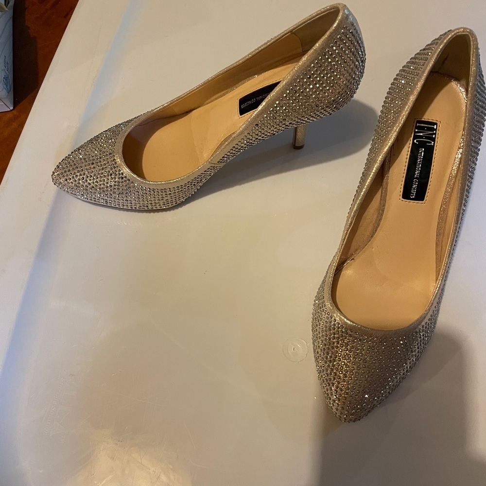 INC International Concepts Women's Glittering Silver Heels - Picture 2 of 4